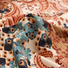 lin coton imprimé fleurs cachemire fond beige