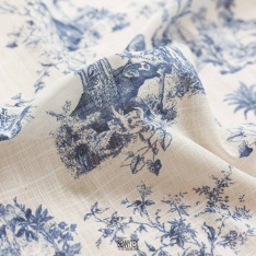 coton effet lin voile fond blanc toile de jouy