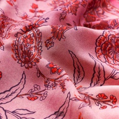 pongée viscose fluide imprimé cachemire vieux rose fleurs rouge