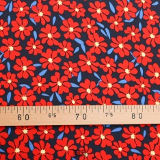 satin viscose marguerite rouge fond marine