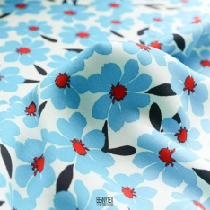 satin de viscose fleurs marguerite fond casée fleurs ciel