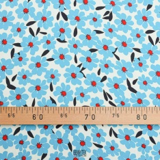 satin de viscose fleurs marguerite fond casée fleurs ciel