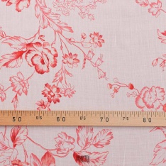 voile effet lin chemisier coton fond rose clair fleurs rouge clair