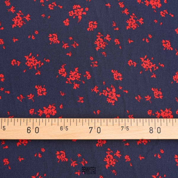crepe viscose marocain fond noir fleurs rouge
