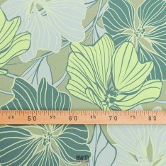 satin viscose grosse fleurs anis vert olive aqua