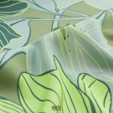 satin viscose grosse fleurs anis vert olive aqua
