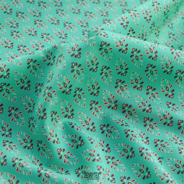 popeline legere fond aqua petit motif