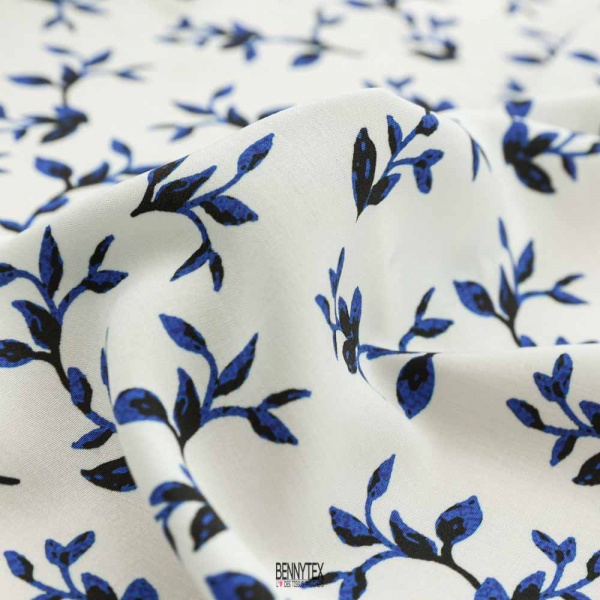 viscose imprimé fleurs fond blanc cassée