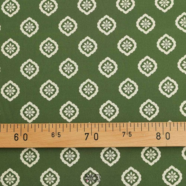 popeline de coton imprimé vert kaki origamie