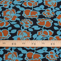 maille jersey viscose elastane fond bleu marine fleurs camel bleu