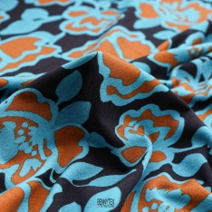 maille jersey viscose elastane fond bleu marine fleurs camel bleu