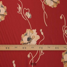 satinette de coton swiss fond carmin rouge fleurs beige