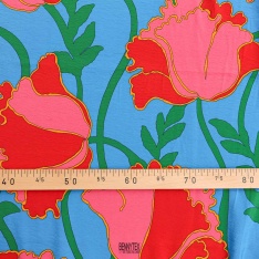 viscose fibrée polyamide fond bleu turquoise fleur rouge et corail