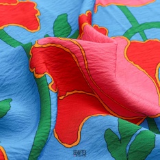 viscose fibrée polyamide fond bleu turquoise fleur rouge et corail
