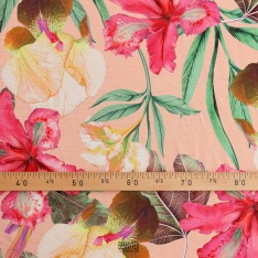 Fibranne viscose polyamide fond saumon pale grosse fleurs