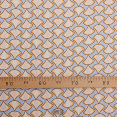 satin viscose dessin eventail fond bleu ciel