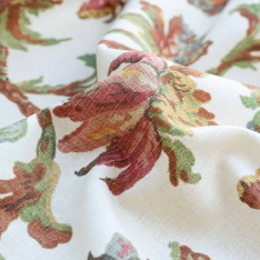 lin coton imprimé fleurs fond beige