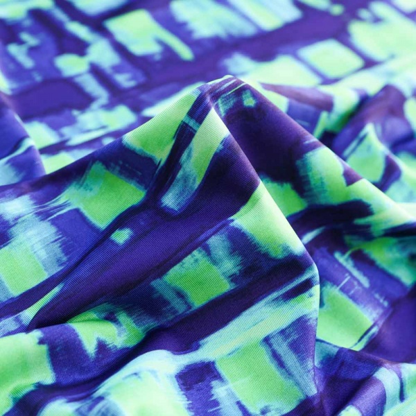 Maillot de bain polyamide élasthanne imprimé fluo fond bleu violet