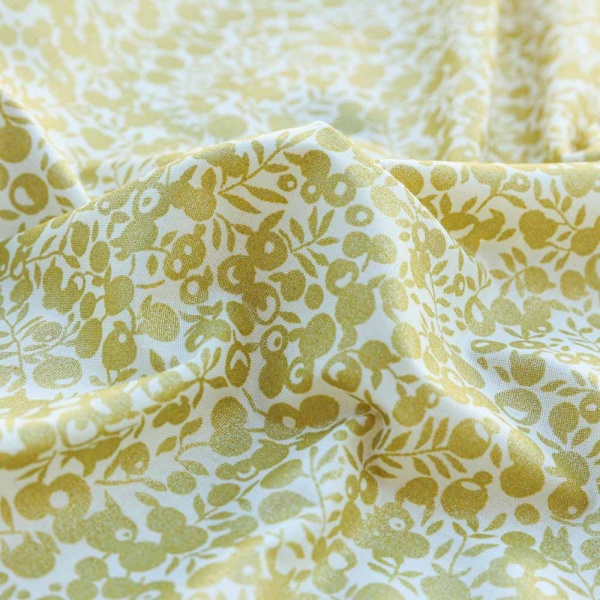 coton cretonne libertade floquée sur dessin fond blanc paillette dessin or