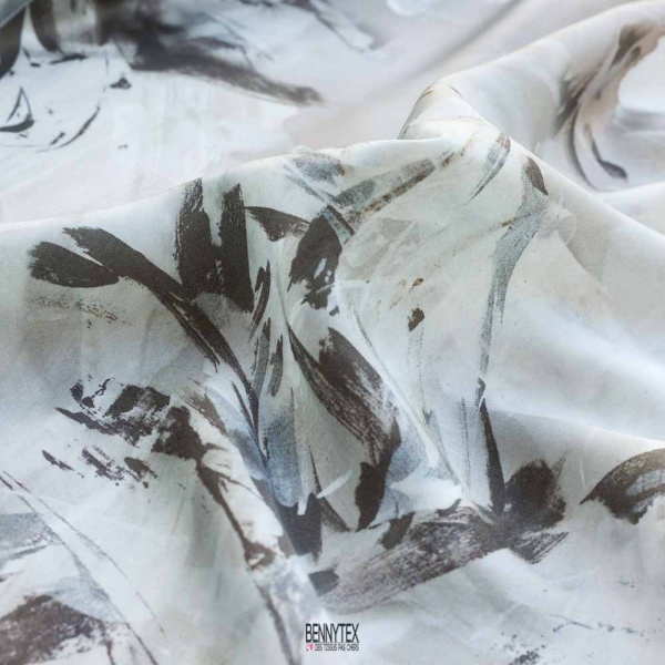Satin viscose imprimé digital abstrait teinte de gris