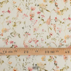gabardine sergé de coton de luxe digital peite fleurs pastel fond cafe au lait