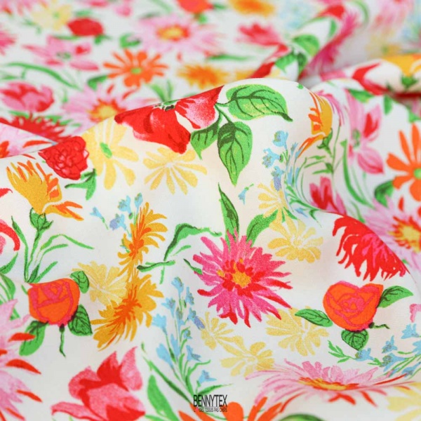 coupons de satin de viscose digital de luxe fleurs multicolor