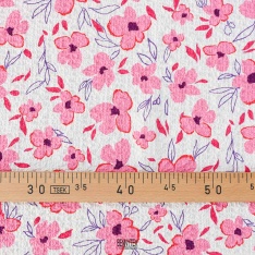 seersucker gauffré polyester recyclé fond blanc fleur rose