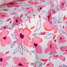seersucker gauffré polyester recyclé fond blanc fleur rose
