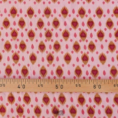 voile de coton froissé tacheté coeur fond rose pale coeur cerise