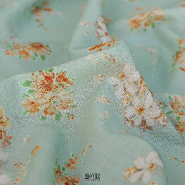 voile de coton swiss souple sublime pastel color vert olive petite fleurs