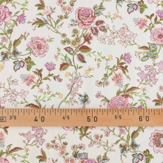 gabardine stretch coton legere et souple fleurs fond blanc cassé