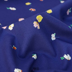 popeline souple coquelicot bleu fleurs