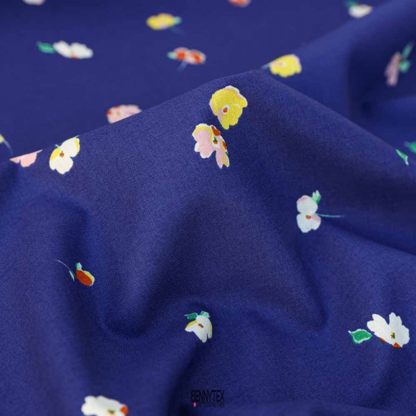 popeline souple coquelicot bleu fleurs