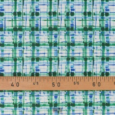 popepline coton souple carreaux vert fond blanc et ciel