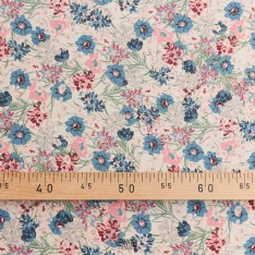 voile polyamide viscose floral indigo parme rose pale fond beige