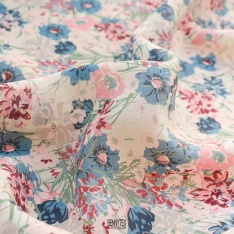 voile polyamide viscose floral indigo parme rose pale fond beige