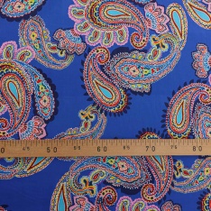 Satin viscose imprimé digital cachemire bleu royal