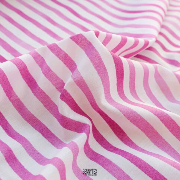 voile de coton soie rayure fushia balzouc