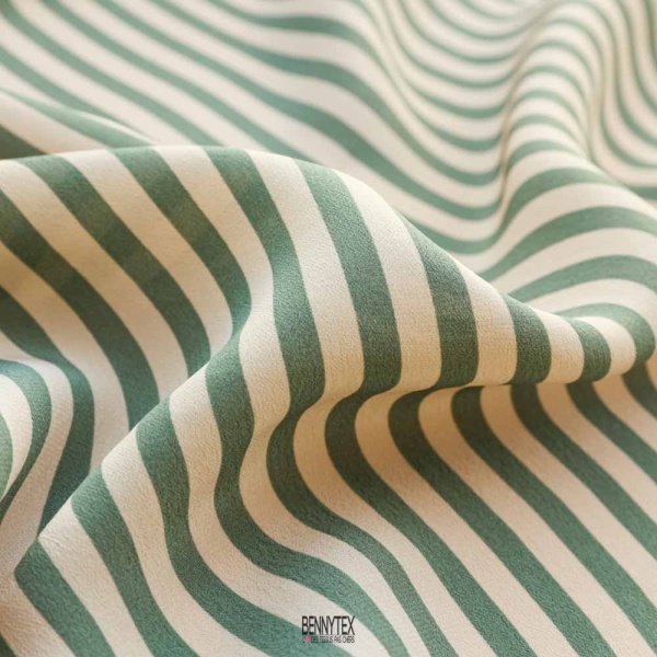 crepe viscose mariniere rayure vert olive fond beige
