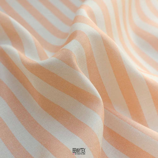 voile viscose de luxe balzouc fond blanc cassé rayure rose saumon clair