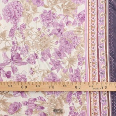 voile de coton swiss imprimé double base souple fond creme fleurs parme