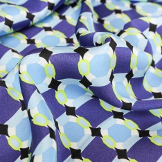 satin de viscose digital imprimé geometrique fond violet bleu