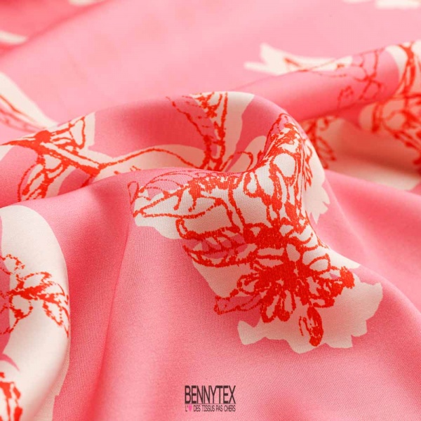satin de viscose rose fleurs sublime tombé