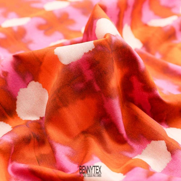 popeline de coton souple tie and dye orange fushia rouille ecru