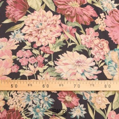 satin de viscose de luxe fleurs fond noir