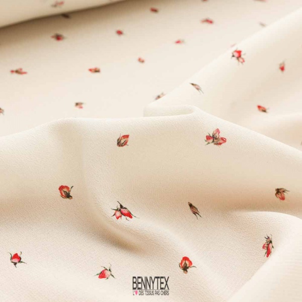 crepe viscose petite fleurs fond ecru