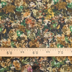 coton swiss de luxe style lybertade fleur camouflage ton de vert marron orange jaune