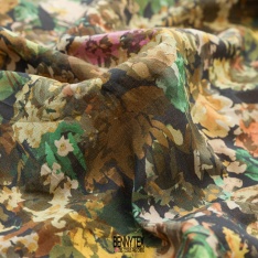 coton swiss de luxe style lybertade fleur camouflage ton de vert marron orange jaune
