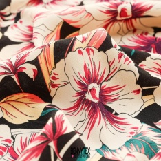 crepe viscose de luxe digital fleurs fond noir