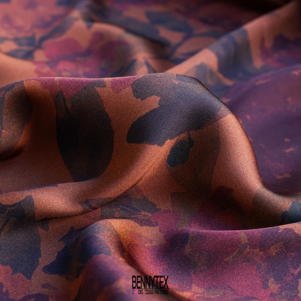 satin de viscose style sesame fond tabac mauve prune violet aubergine